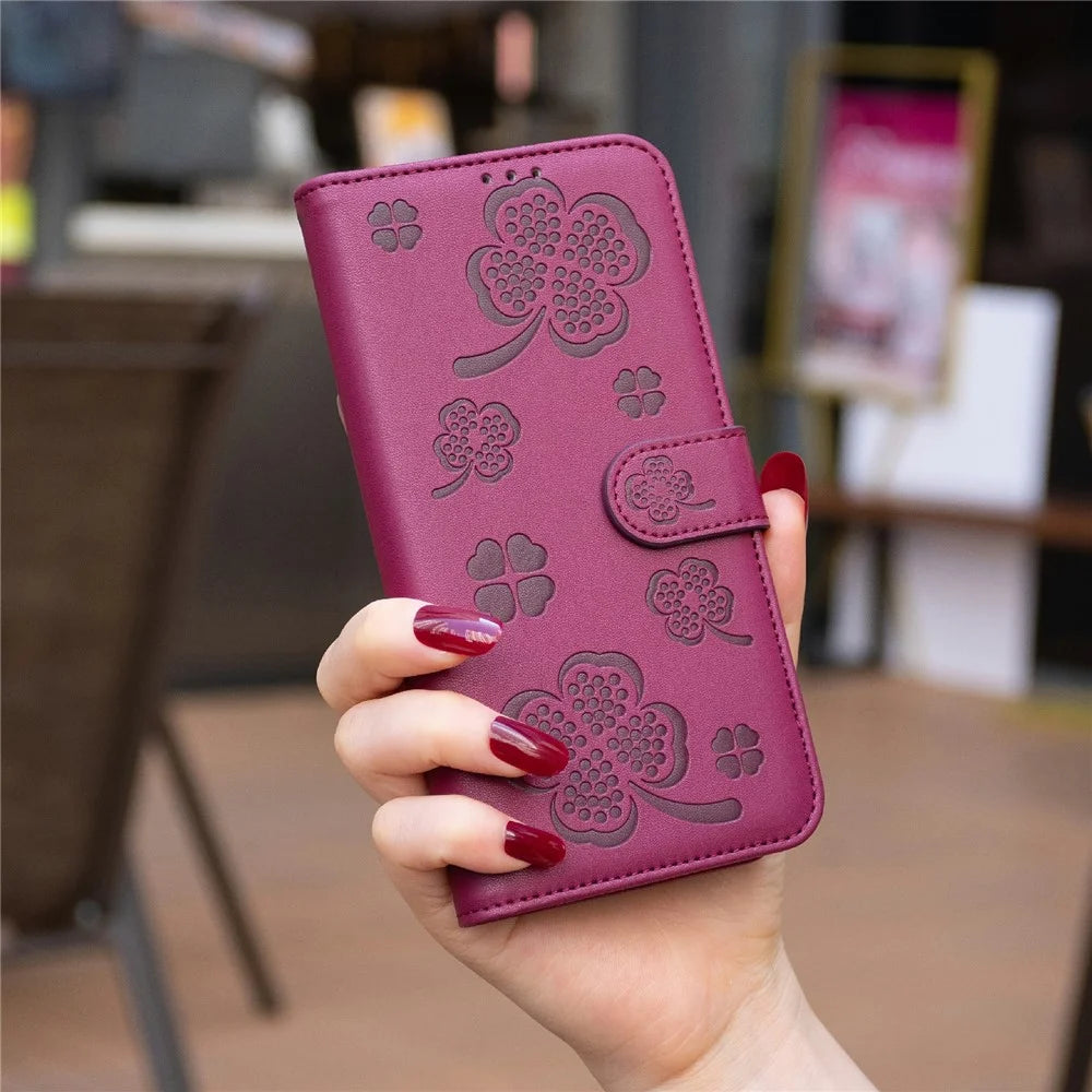 For Samsung Galaxy A16 5G / A16 4G Case Clover Pattern Wallet Stand View Leather Phone Cover - Rose - 5