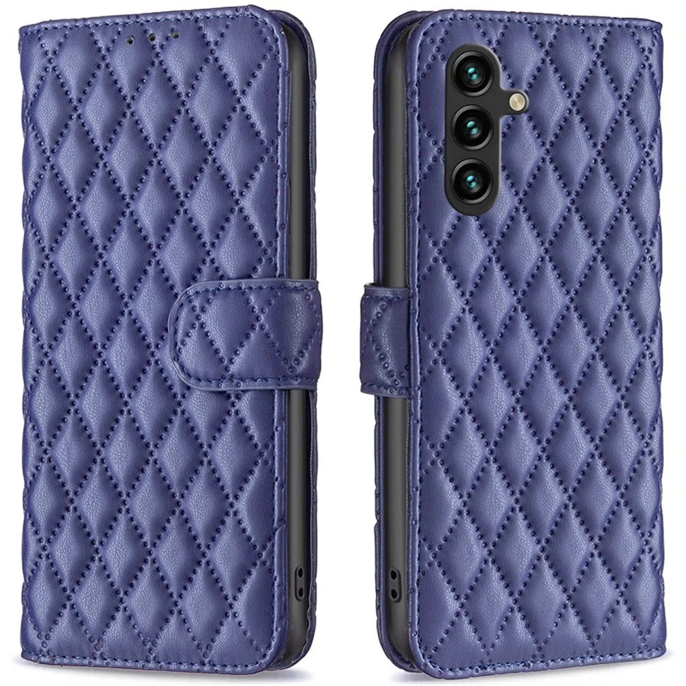 BINFEN COLOR BF Style-14 For Samsung Galaxy A16 5G / A16 4G Case Rhombus Leather Phone Wallet Cover - Blue - 1