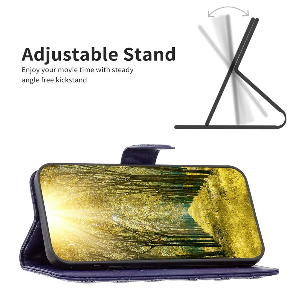 BINFEN COLOR BF Style-14 For Samsung Galaxy A16 5G / A16 4G Case Rhombus Leather Phone Wallet Cover - Blue - 2