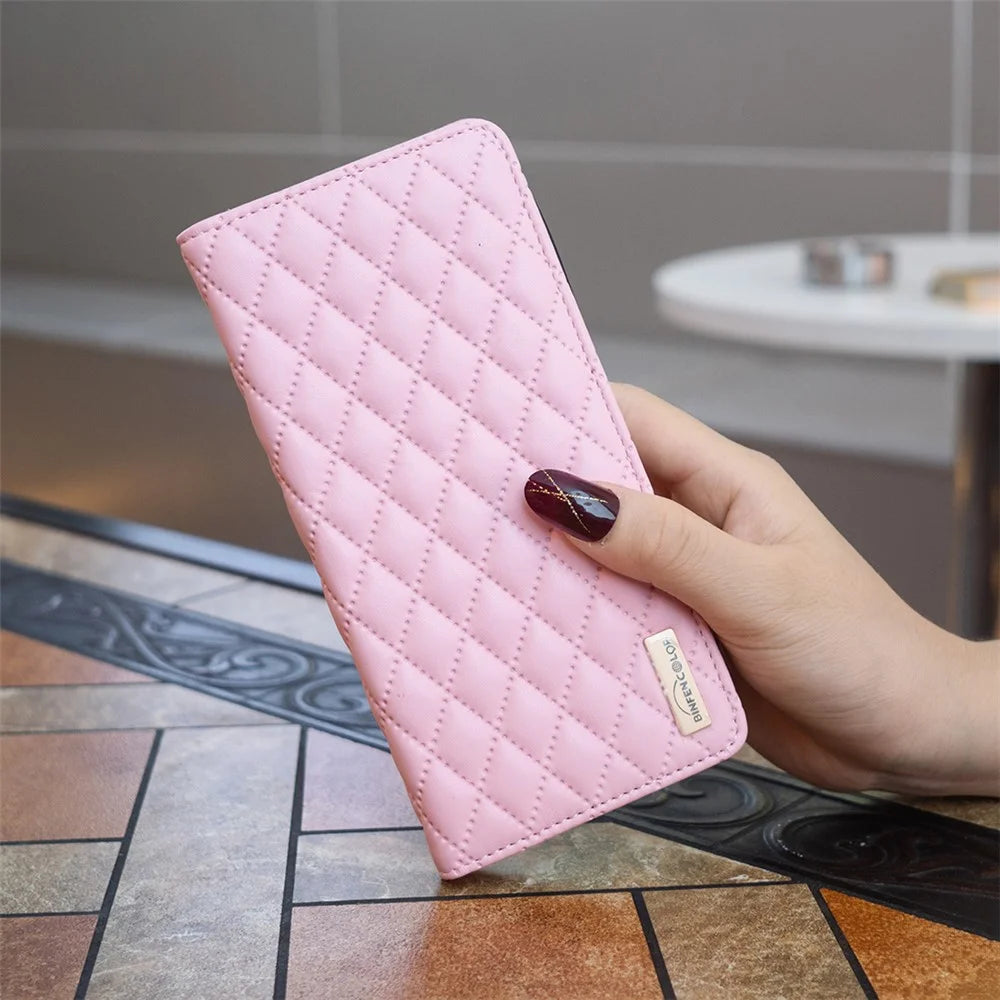 BINFEN COLOR BF Style-16 For Samsung Galaxy A16 5G / A16 4G Case Leather Phone Cover with 2 Card Slots - Pink - 5