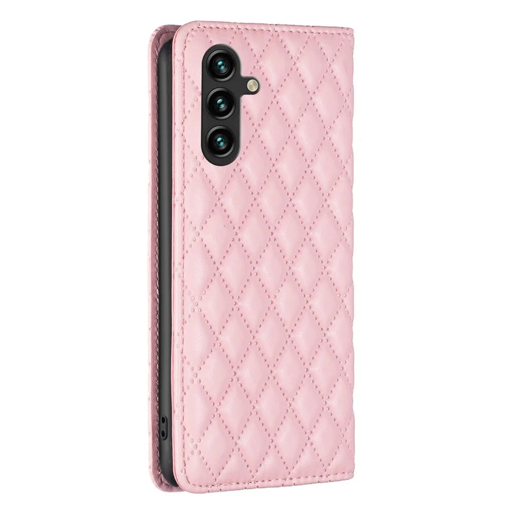 BINFEN COLOR BF Style-16 For Samsung Galaxy A16 5G / A16 4G Case Leather Phone Cover with 2 Card Slots - Pink - 7