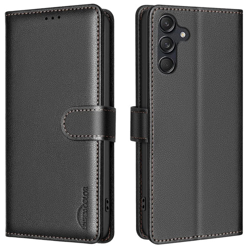 BINFEN COLOR BF32 For Samsung Galaxy A16 5G / A16 4G Leather Case Wallet RFID Blocking Phone Cover - Black - 1