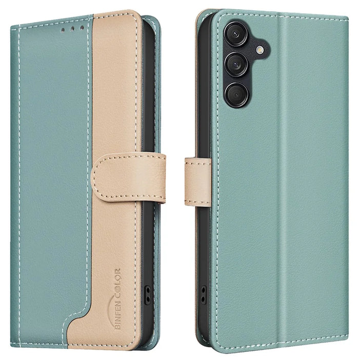 BINFEN COLOR BF33 for Samsung Galaxy A16 5G / A16 4G Leather Case Splicing Color RFID Blocking - Green - 1