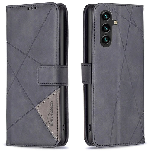 BINFEN COLOR For Samsung Galaxy A16 5G / A16 4G Phone Cases Wallet Stand Geometry Imprint Leather Cover - Black - 1