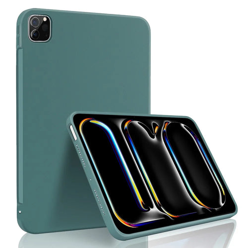 For iPad Pro 13 (2025) / 13 (2024) Liquid Silicone Case Scratch-Resistant Protective Tablet Shell - Dark Green - 1