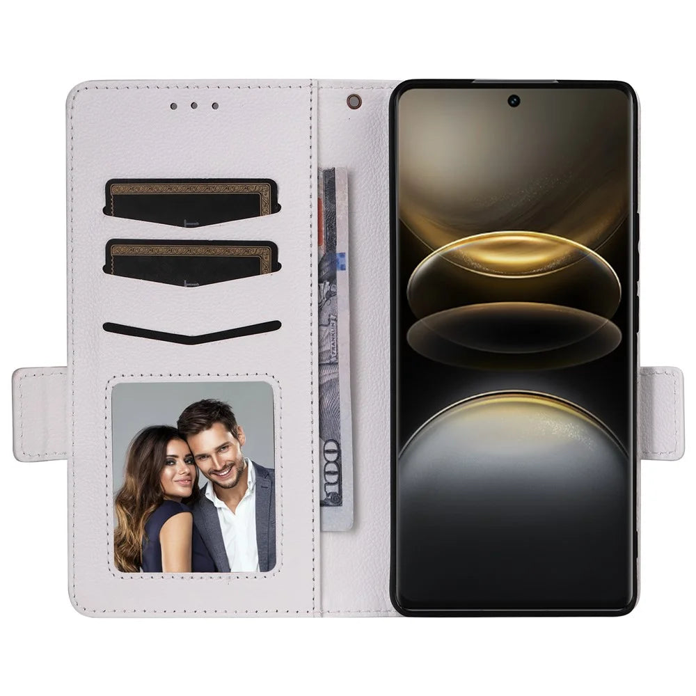 For vivo X100 Ultra 5G Case with Wrist Strap Litchi Texture PU Leather Wallet Phone Cover - White - 2