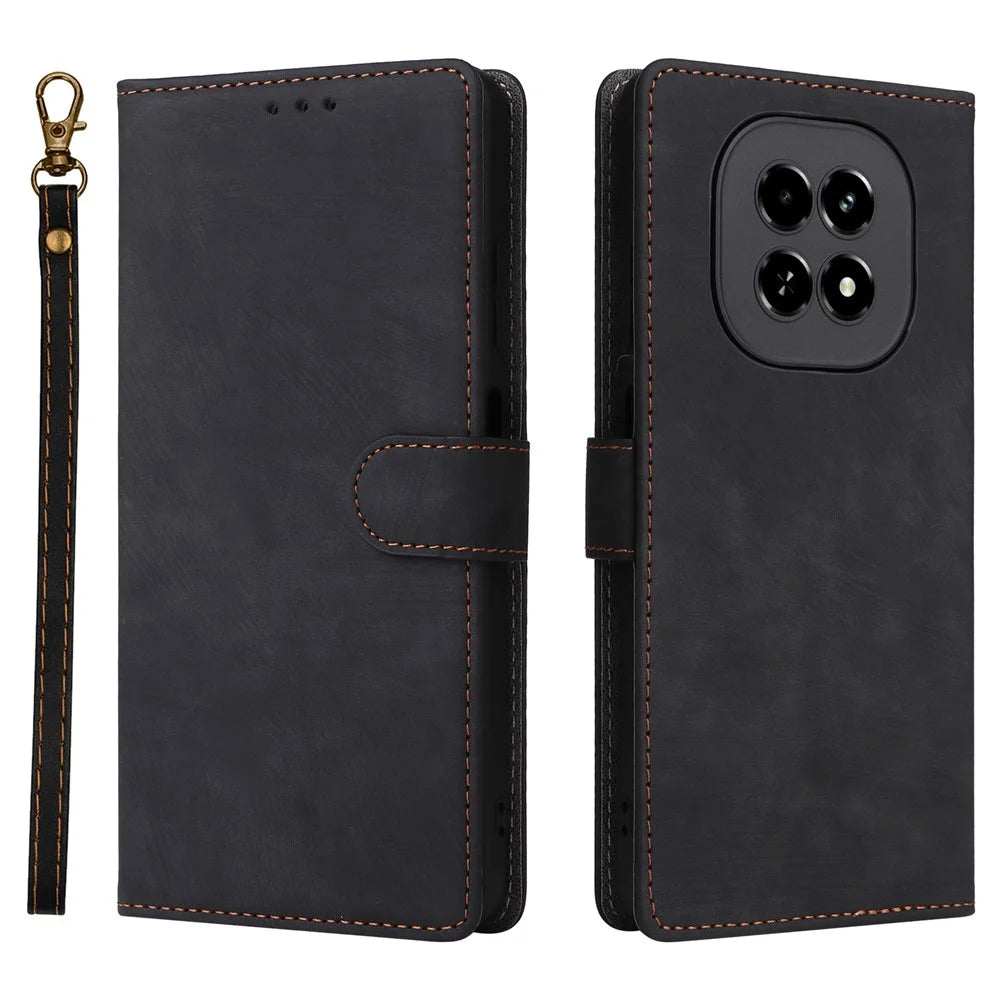 For Realme V60 5G / V60s 5G Case RFID Blocking Wallet Phone Stand PU Leather Cover with Strap - Black - 1