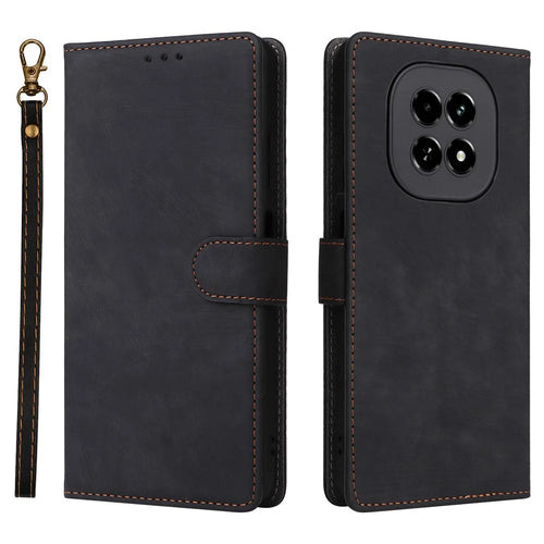 For Realme V60 5G / V60s 5G Case RFID Blocking Wallet Phone Stand PU Leather Cover with Strap - Black - 1