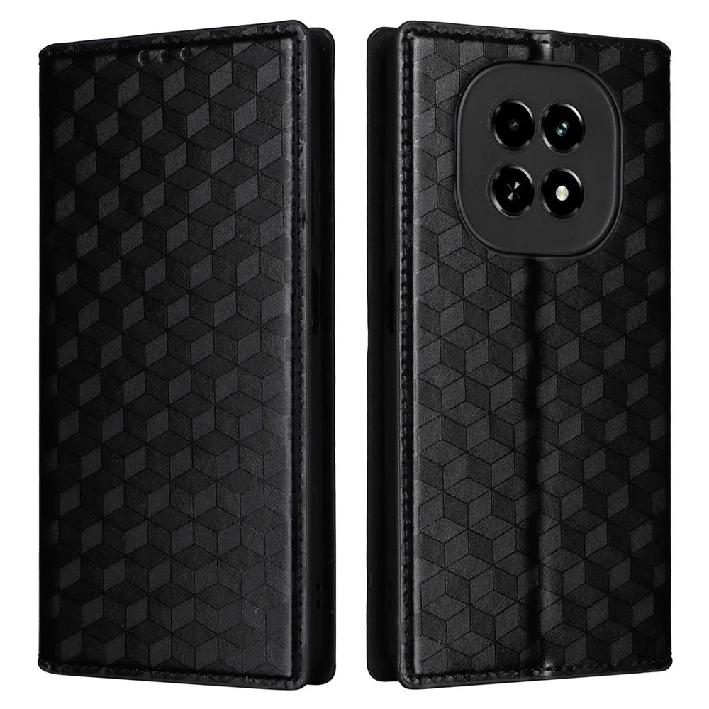 For Realme V60 5G / V60s 5G PU Leather Case Rhombus Imprinted Wallet Stand Phone Cover - Black - 1