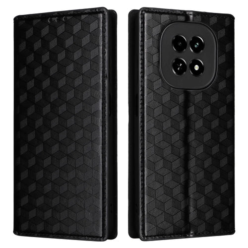 For Realme V60 5G / V60s 5G PU Leather Case Rhombus Imprinted Wallet Stand Phone Cover - Black - 1