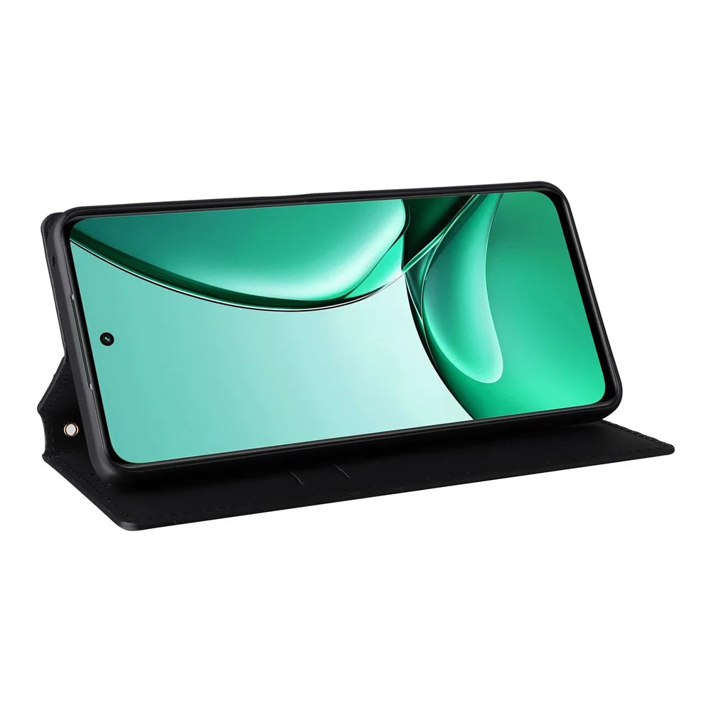 For Realme V60 5G / V60s 5G PU Leather Case Rhombus Imprinted Wallet Stand Phone Cover - Black - 3