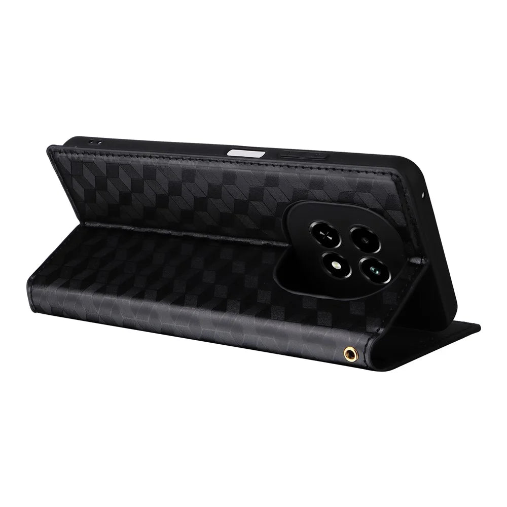 For Realme V60 5G / V60s 5G PU Leather Case Rhombus Imprinted Wallet Stand Phone Cover - Black - 4