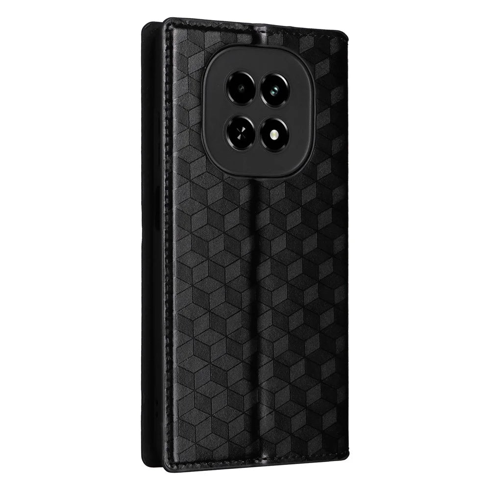 For Realme V60 5G / V60s 5G PU Leather Case Rhombus Imprinted Wallet Stand Phone Cover - Black - 6