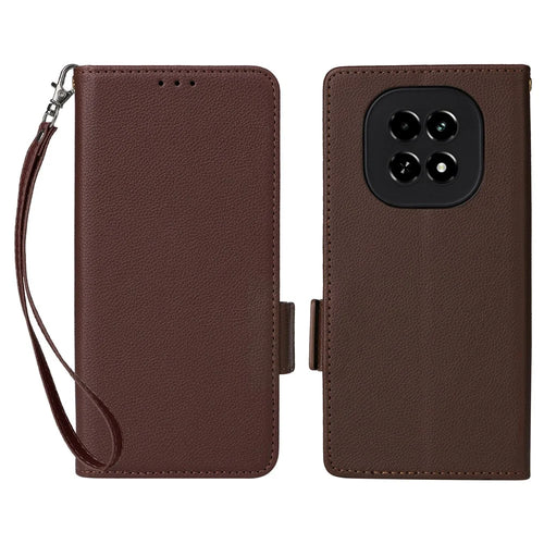 For Realme V60 5G / Realme V60s 5G Case with Wrist Strap Litchi Texture PU Leather Wallet Phone Cover - Brown - 1
