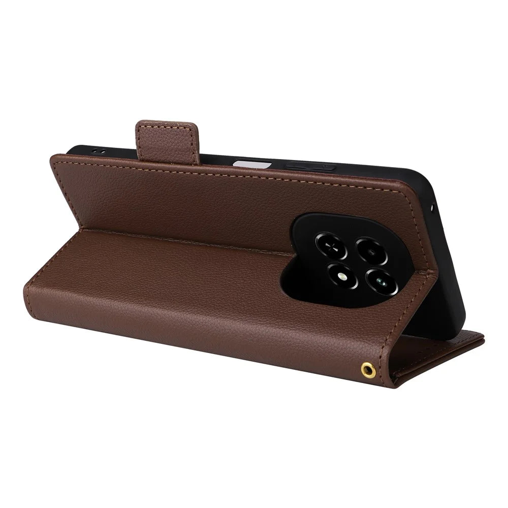For Realme V60 5G / Realme V60s 5G Case with Wrist Strap Litchi Texture PU Leather Wallet Phone Cover - Brown - 4