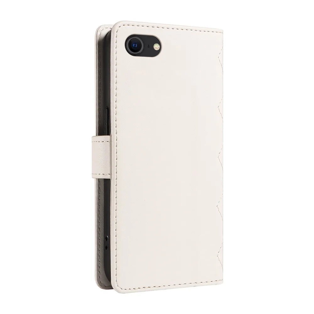 For iPhone SE (2022) / SE (2020) / iPhone 8 / 7 / 6s / 6 Case Rhombus Pattern Leather Phone Cover with Straps - White - 7