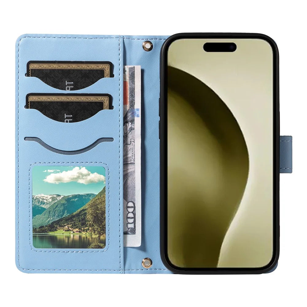 For iPhone 16 Pro Crossbody Case Rhombus Flip Leather Handbag Phone Cover - Blue - 2