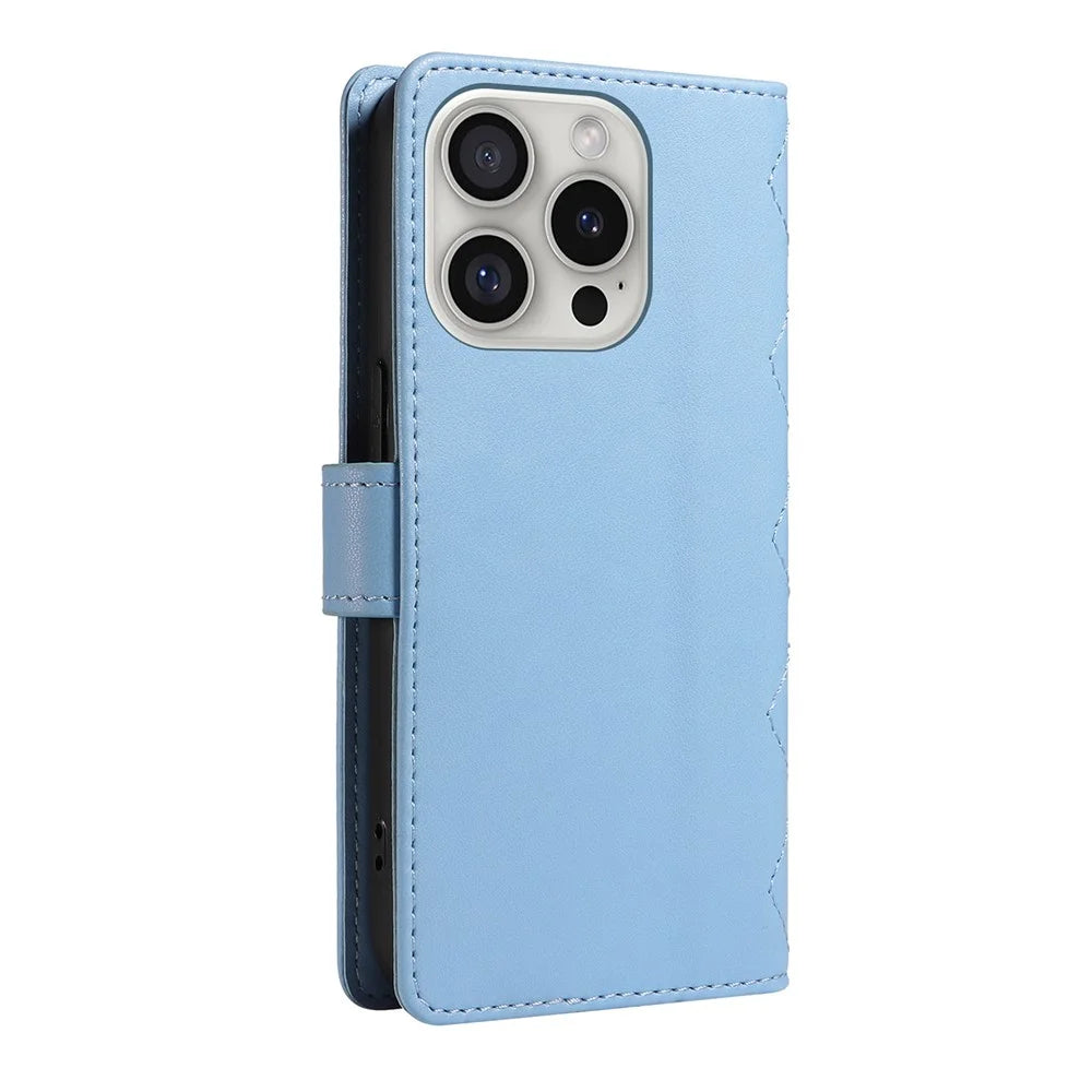 For iPhone 16 Pro Crossbody Case Rhombus Flip Leather Handbag Phone Cover - Blue - 7