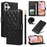 For iPhone 16 Case Wallet Quilted Leather Phone Cover with Shoulder Strap, Wrist Strap - Black - 1