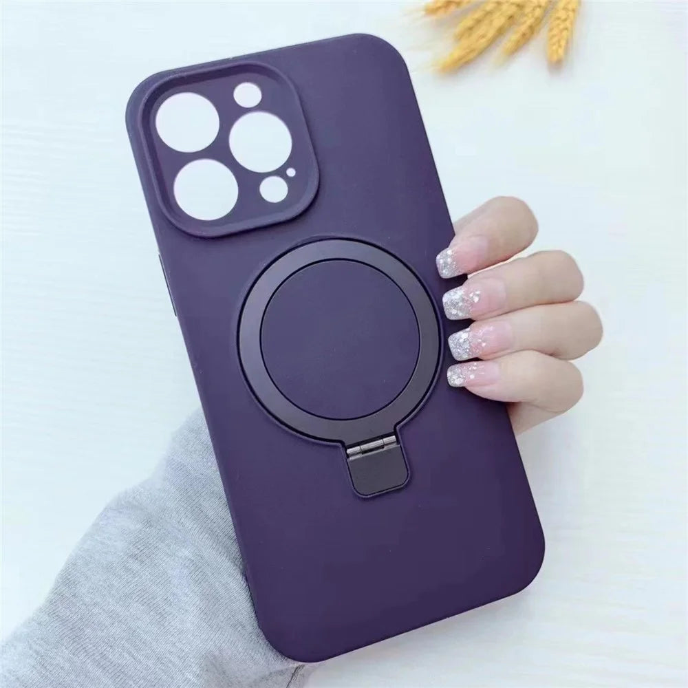 For iPhone 13 Pro Case Compatible with MagSafe Liquid Silicone Ring Kickstand Phone Cover - Midnight Blue - 3