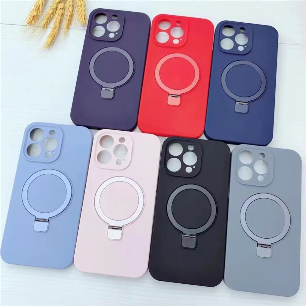 For iPhone 13 Pro Case Compatible with MagSafe Liquid Silicone Ring Kickstand Phone Cover - Midnight Blue - 5