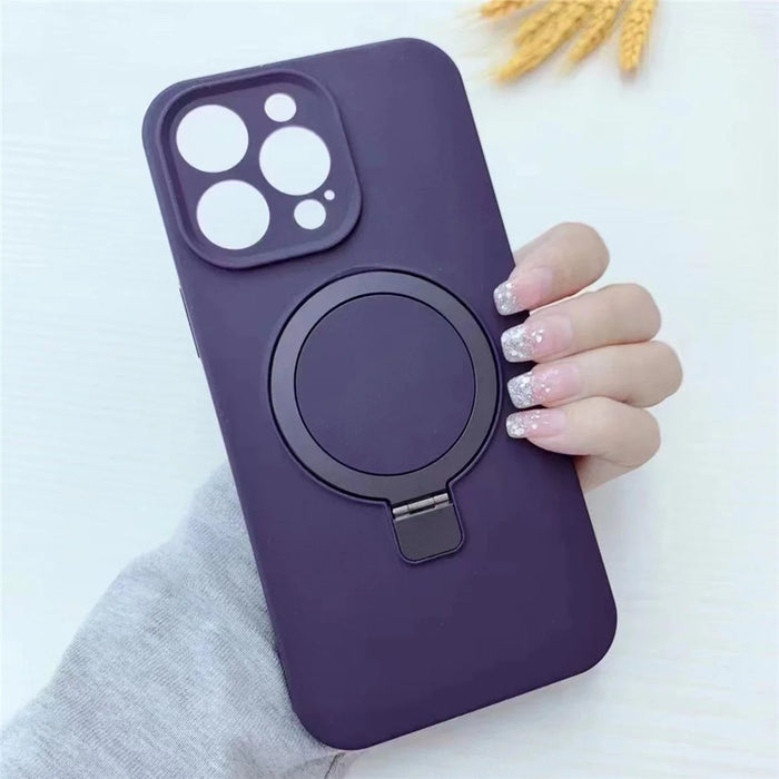 For iPhone 13 Pro Max Case Magnetic Kickstand Flexible Liquid Silicone Phone Cover - Black - 3