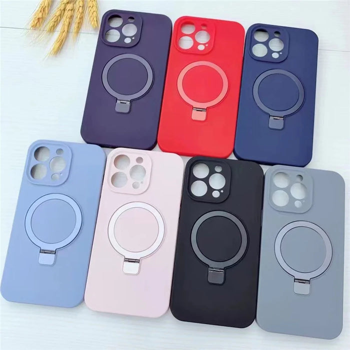 For iPhone 13 Pro Max Case Magnetic Kickstand Flexible Liquid Silicone Phone Cover - Black - 5