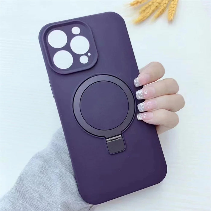 For iPhone 14 Pro Max Magnetic Case Invisible Kickstand Liquid Silicone Phone Cover Camera Protection - Grey - 3