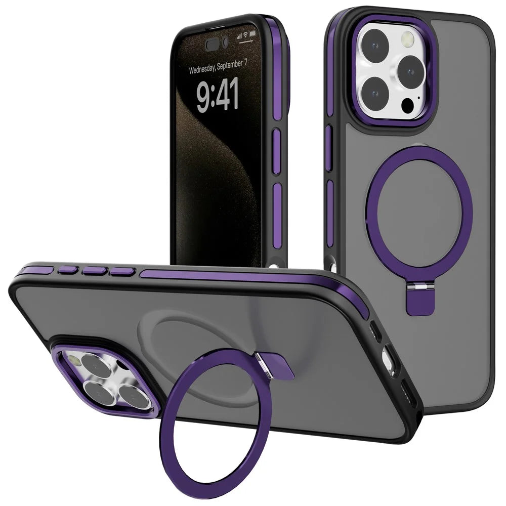 C1 Series For iPhone 15 Pro Case Magnetic Adjustable Kickstand TPU+PC Skin Touch Phone Cover - Purple - 1