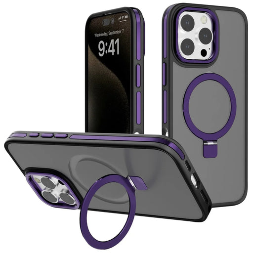 C1 Series For iPhone 15 Pro Case Magnetic Adjustable Kickstand TPU+PC Skin Touch Phone Cover - Purple - 1