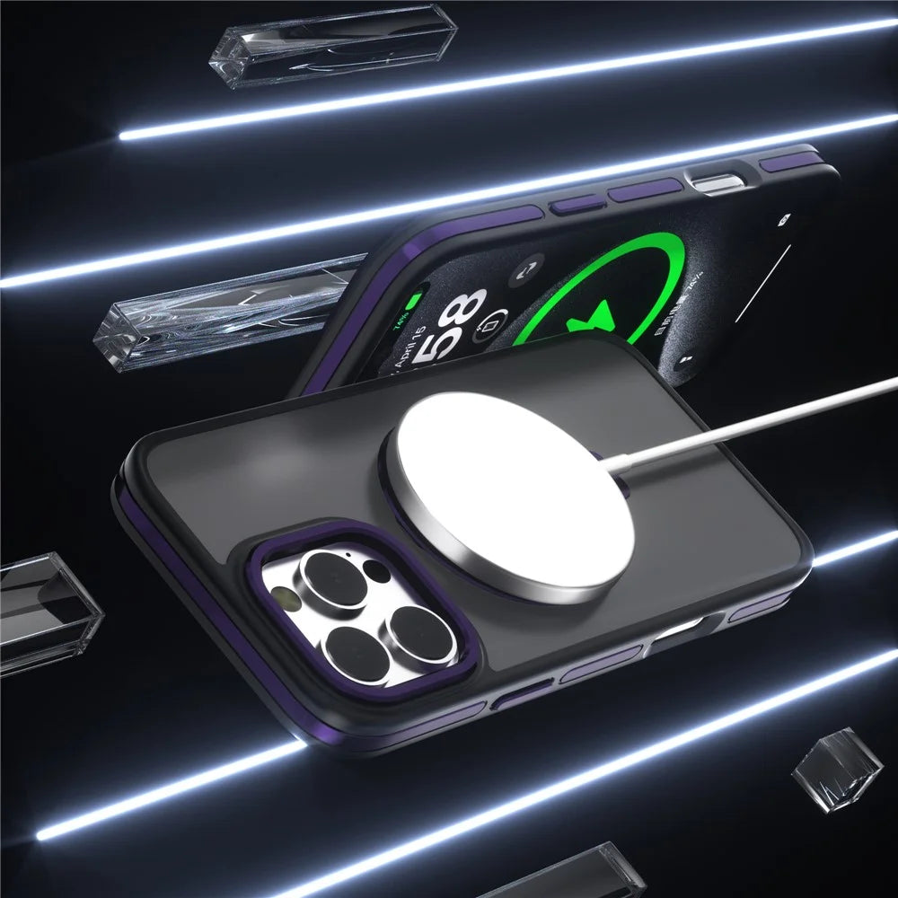 C1 Series For iPhone 15 Pro Max Case TPU+PC Skin Touch Anti-Shock Phone Cover with Magnetic Kickstand - Sapphire - 4