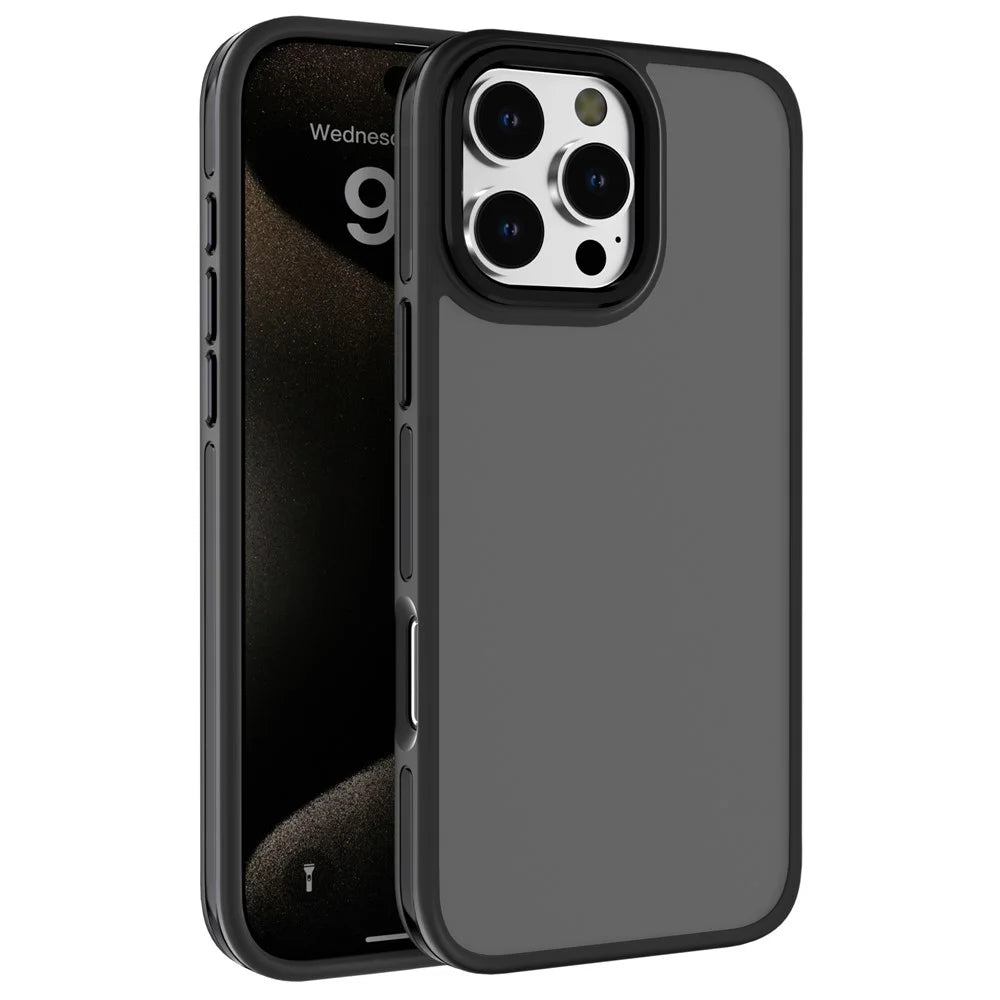 C1 Series For iPhone 15 Pro Case Translucent Matte Back TPU+PC Anti-Drop Phone Cover - Black - 1