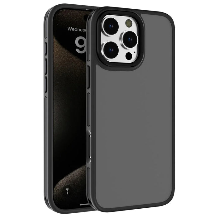 C1 Series For iPhone 15 Pro Case Translucent Matte Back TPU+PC Anti-Drop Phone Cover - Black - 1
