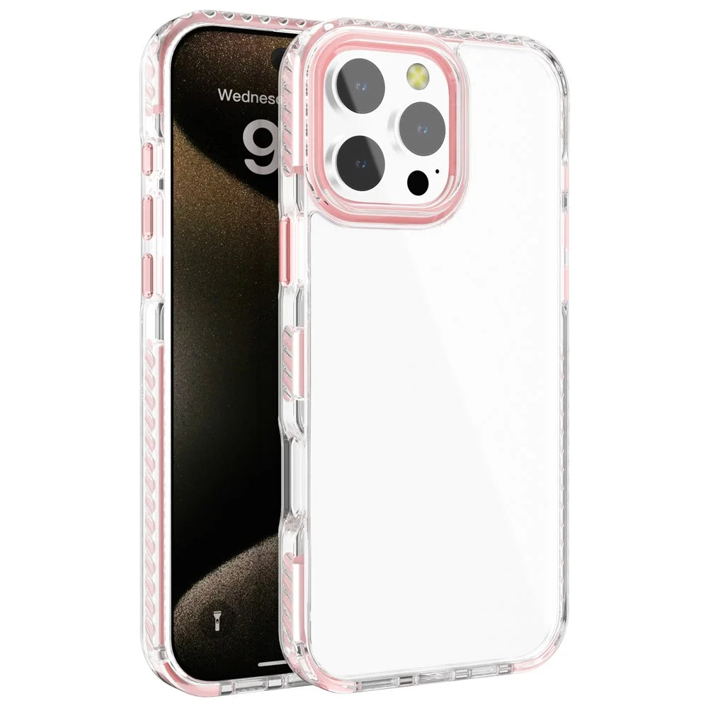 For iPhone 15 Pro Clear Phone Case PC+TPU Shell Anti-Scratch Phone Cover - Pink - 1
