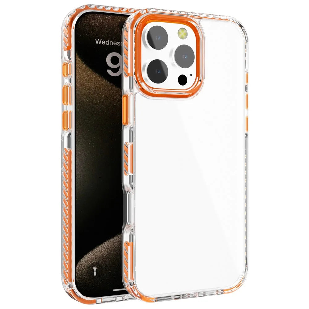 Anti-Scratch Phone Cover for iPhone 15 Pro Max Clear Phone Case PC+TPU Shell - Orange - 1
