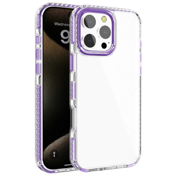 For iPhone 13 Pro Clear Phone Case PC+TPU Shell Anti-Scratch Phone Cover - Purple - 1