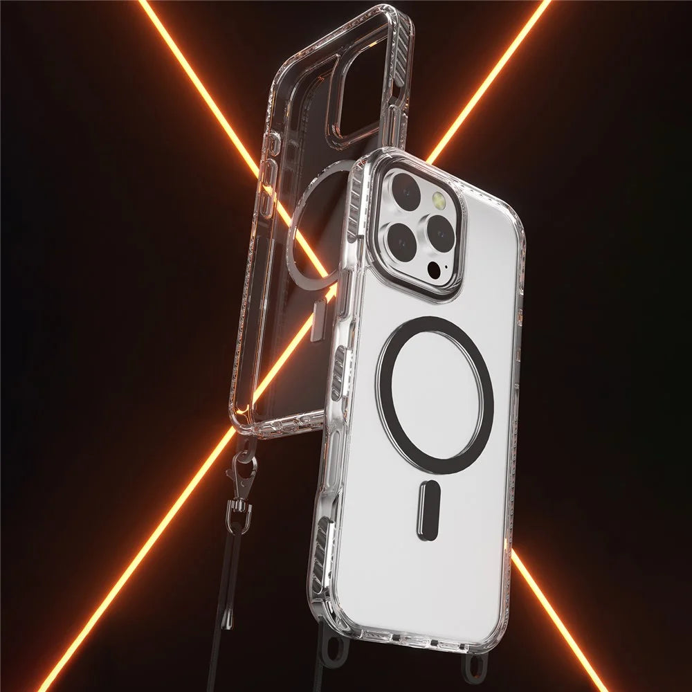 For iPhone 15 Pro Max Magnetic Phone Case Compatible with MagSafe PC+TPU Cover with Lanyard Hole - Black - 2