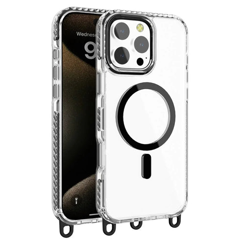 For iPhone 14 Pro Magnetic Phone Case Compatible with MagSafe PC+TPU Cover with Lanyard Hole - Black - 1