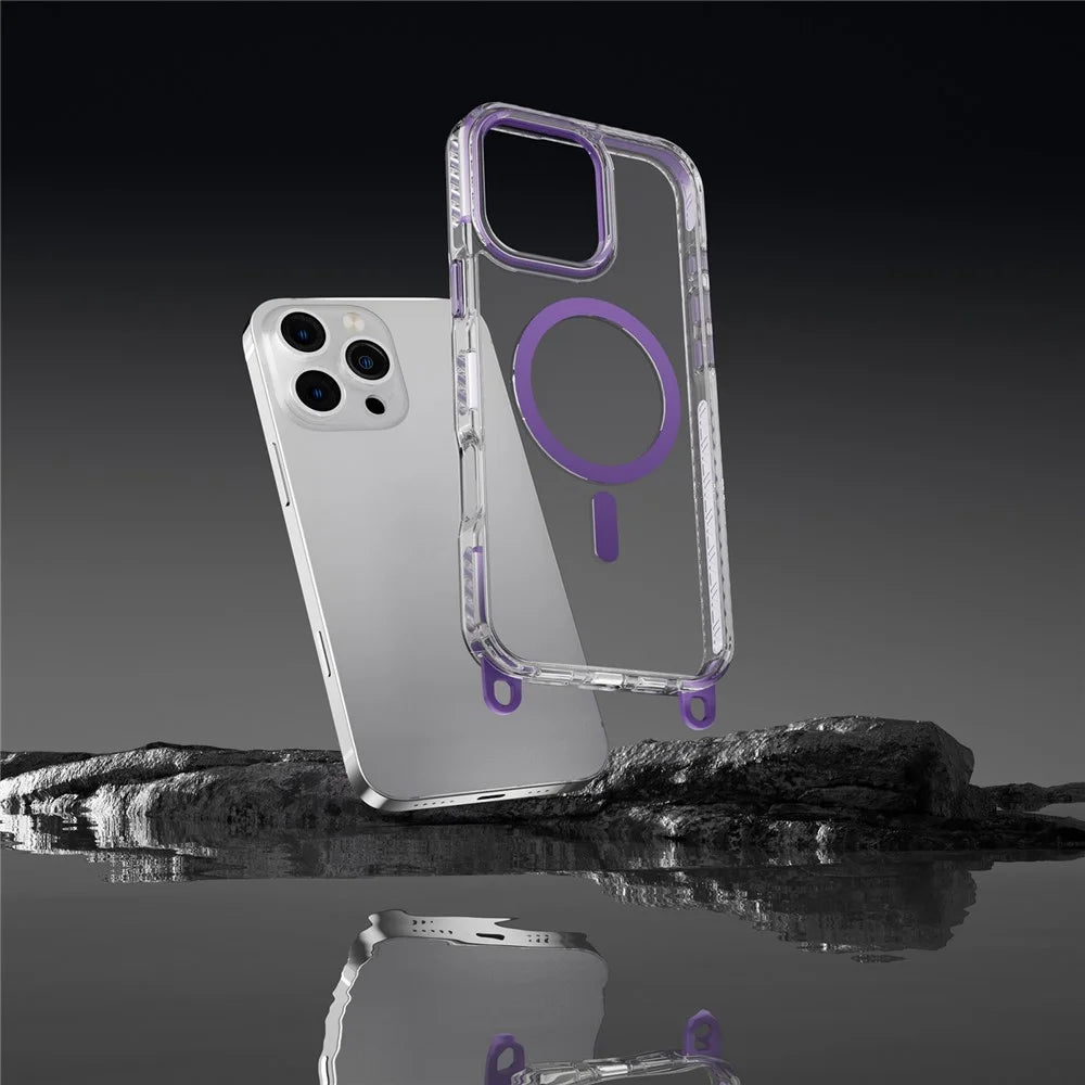 For iPhone 14 Pro Magnetic Phone Case Compatible with MagSafe PC+TPU Cover with Lanyard Hole - Black - 5