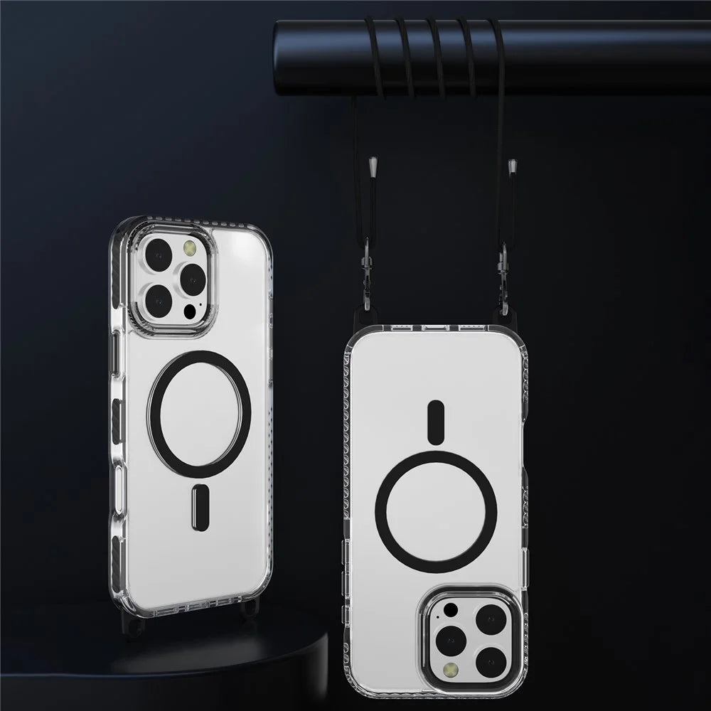 For iPhone 14 Pro Max Magnetic Phone Case Compatible with MagSafe PC+TPU Cover with Lanyard Hole - Black - 4