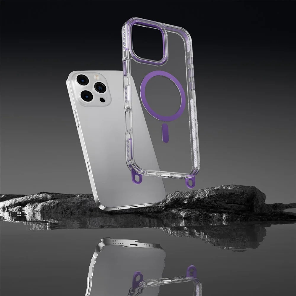 For iPhone 15 Pro Max Case Compatible with MagSafe PC+TPU Cover with Long Lanyard - Black - 5