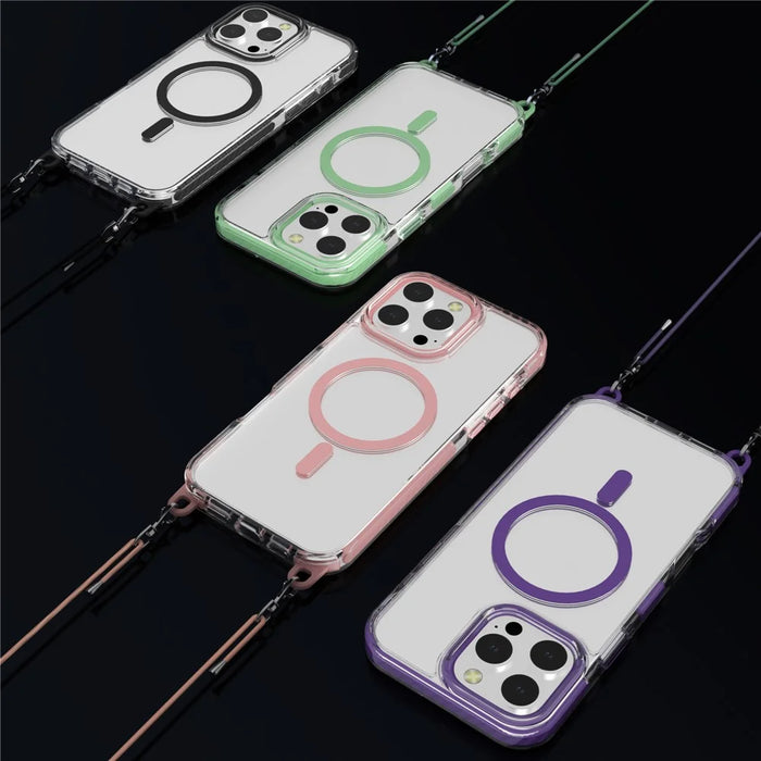 For iPhone 15 Pro Case Compatible with MagSafe PC+TPU Cover with Long Lanyard - Black - 6