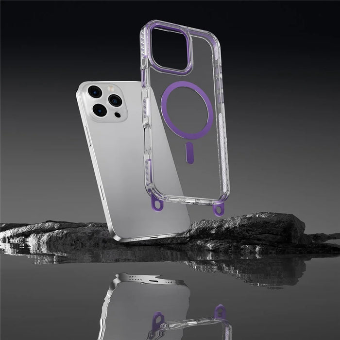 For iPhone 14 Pro Max Case Compatible with MagSafe PC+TPU Cover with Long Lanyard - Black - 5
