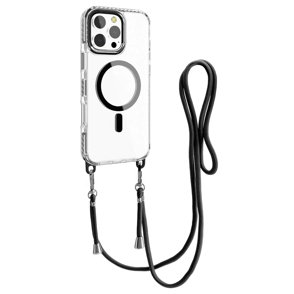 For iPhone 14 Pro Case Compatible with MagSafe PC+TPU Cover with Long Lanyard - Black - 1
