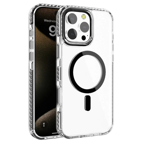 For iPhone 16 Pro Clear Phone Case PC+TPU Shell Compatible with MagSafe Phone Cover - Black - 1