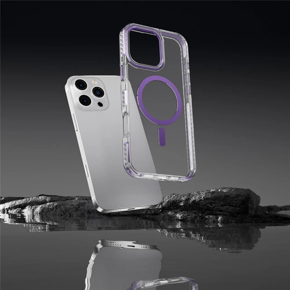 For iPhone 16 Pro Clear Phone Case PC+TPU Shell Compatible with MagSafe Phone Cover - Black - 6