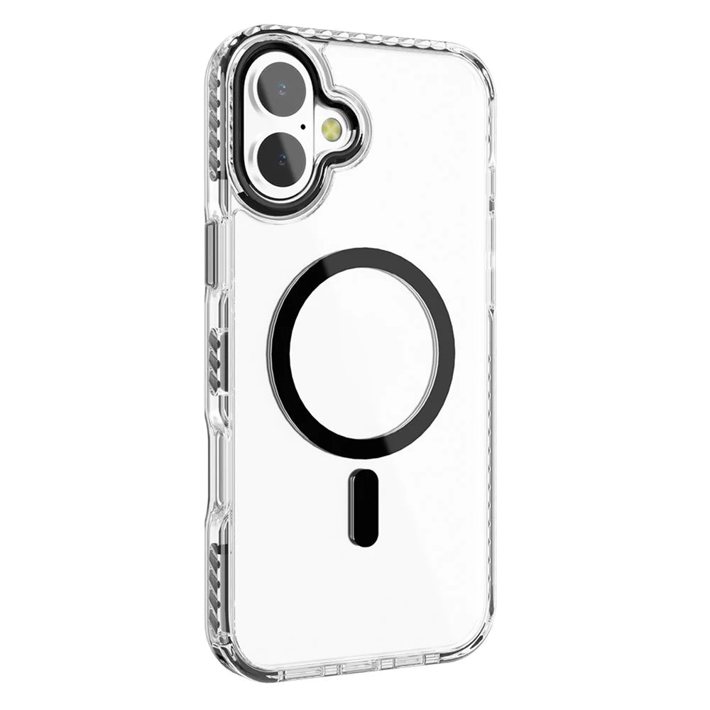 For iPhone 16 Plus Clear Phone Case PC+TPU Shell Compatible with MagSafe Phone Cover - Black - 1