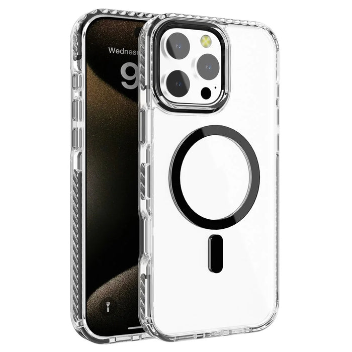 For iPhone 15 Pro Clear Phone Case PC+TPU Shell Compatible with MagSafe Phone Cover - Black - 1