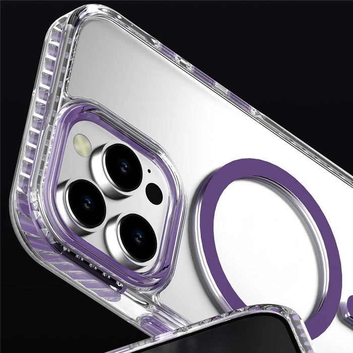 For iPhone 15 Pro Clear Phone Case PC+TPU Shell Compatible with MagSafe Phone Cover - Black - 4