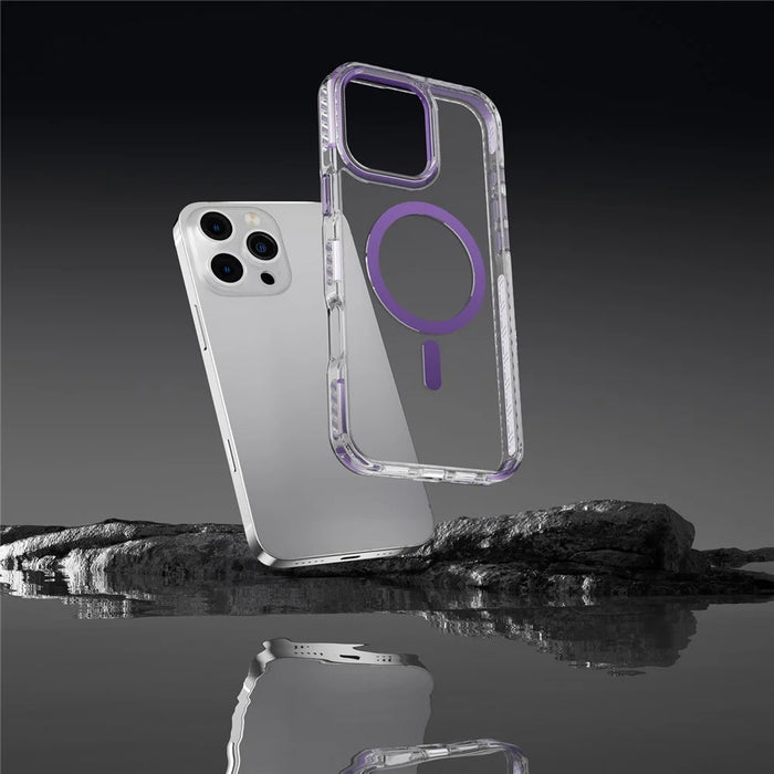 For iPhone 15 Pro Clear Phone Case PC+TPU Shell Compatible with MagSafe Phone Cover - Black - 6